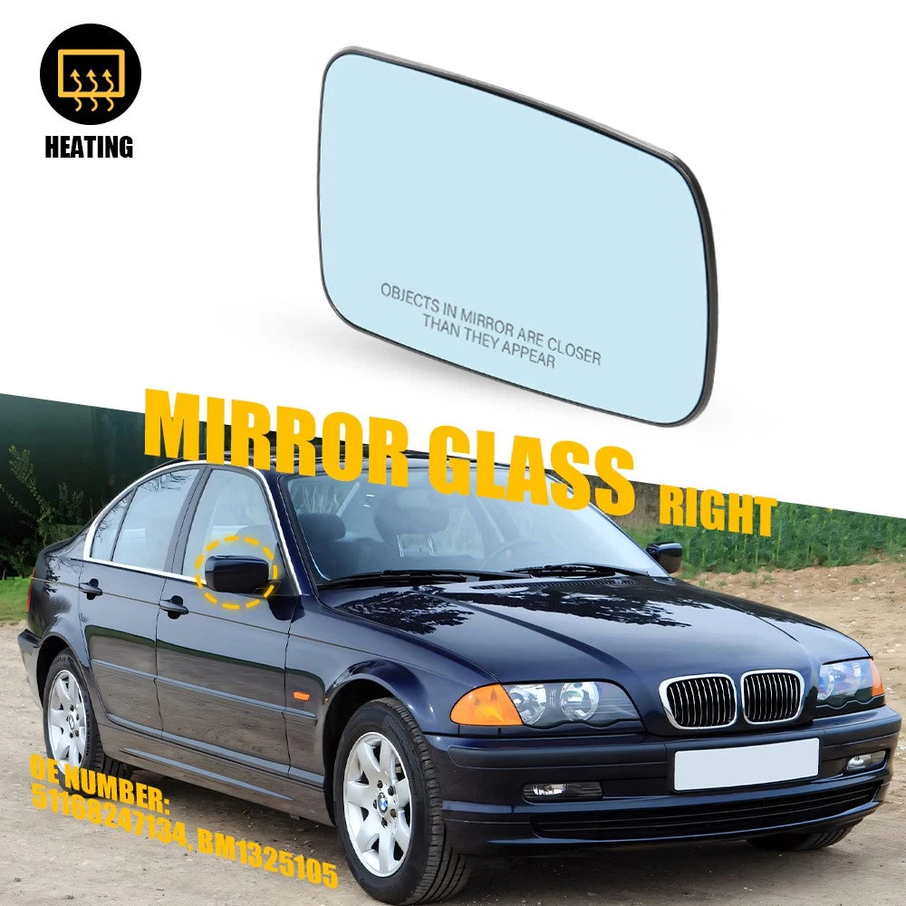 Heated Blue Tinted Mirror Glass for BMW 323Ci 328Ci 330Ci 745i (2000–2006)