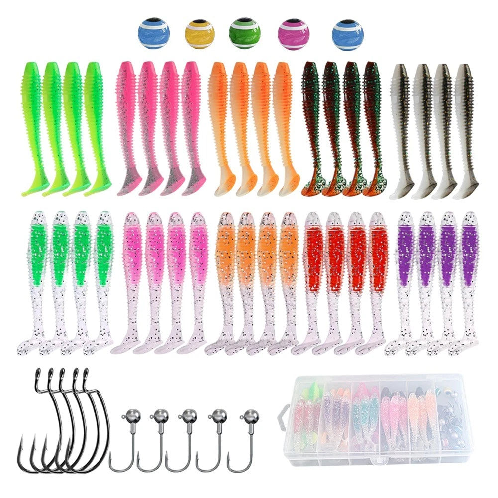 56pcs Set Soft Baits for Trout Pike Bass (Fishing Lure Kit)