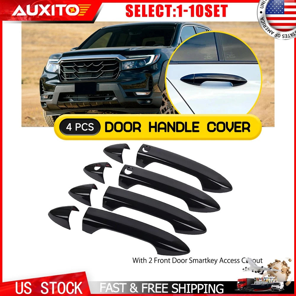 Set of 4 Gloss Black Door Handle Covers for Honda Ridgeline (2016–2022)