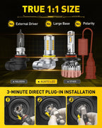 2X H10 LED Headlight Fog Bulbs for Universal Vehicles (3000K Amber)