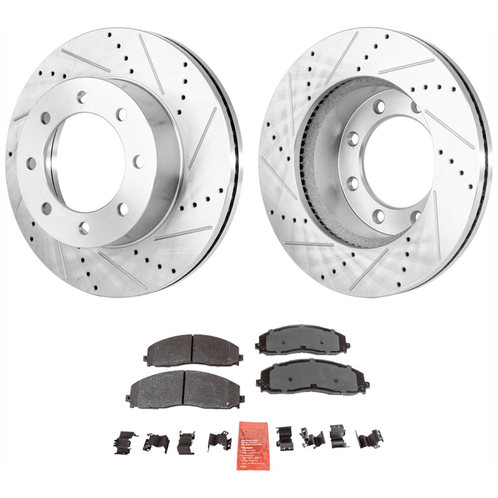 Disc Brake & Pad Kit for Ford F-250 Super Duty (2013–2022) Front LH RH Cross-drilled