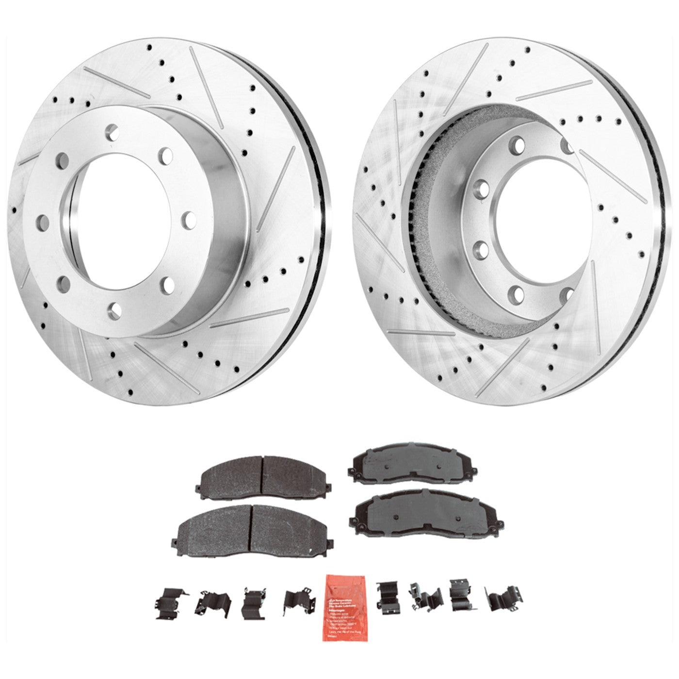Disc Brake & Pad Kit for Ford F-250 Super Duty (2013–2022) Front LH RH Cross-drilled