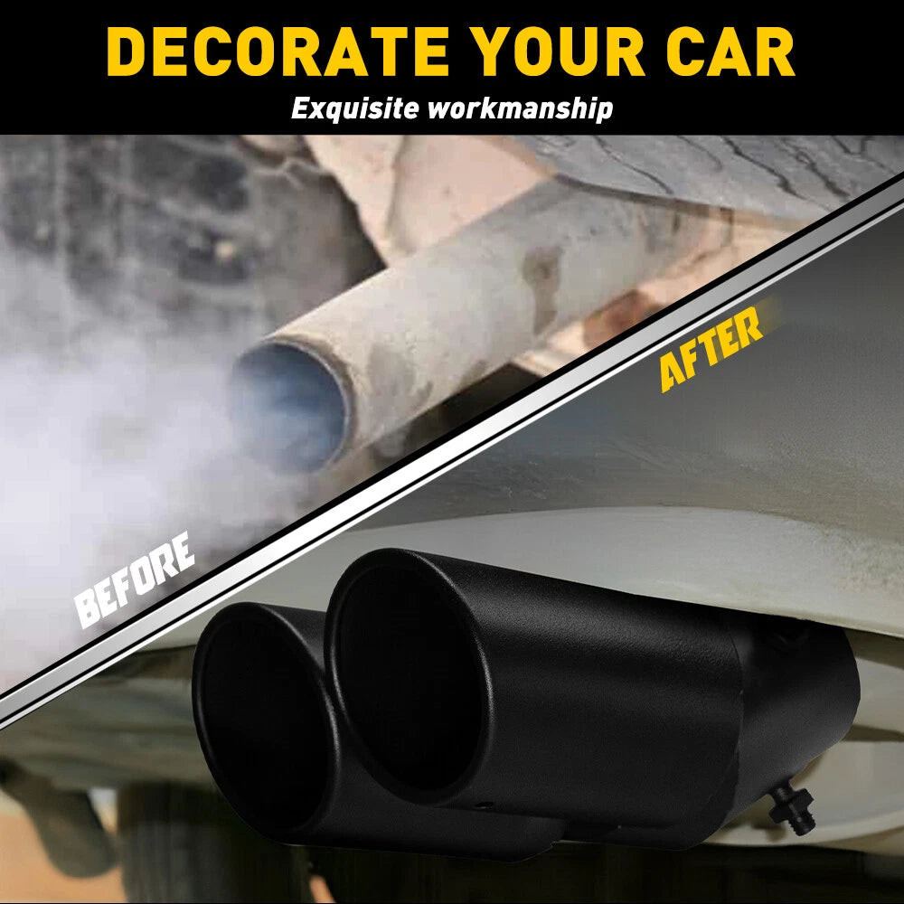 Dual Exhaust Pipe Tail Tip for Car (Stainless Steel, Black Round)