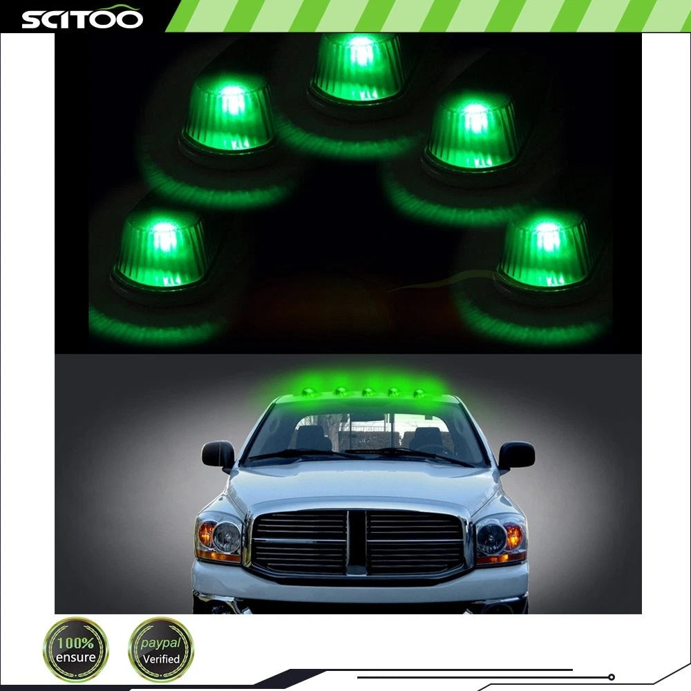 5PCS Smoke Lens Roof Cab Marker Light T10 5-5050-SMD-Green for Ford
