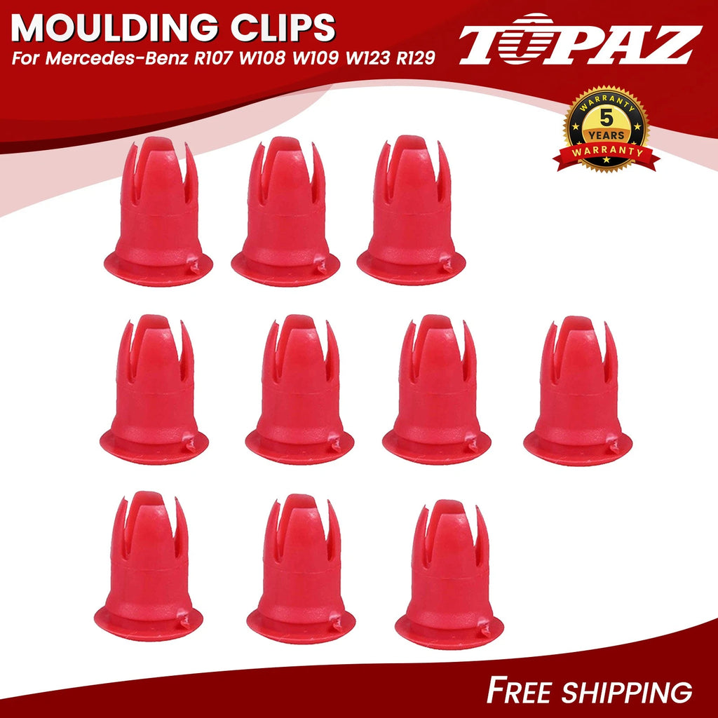 10X Red Fender & Door Molding Trim Clips for Mercedes R107 R129 (1972–1993)