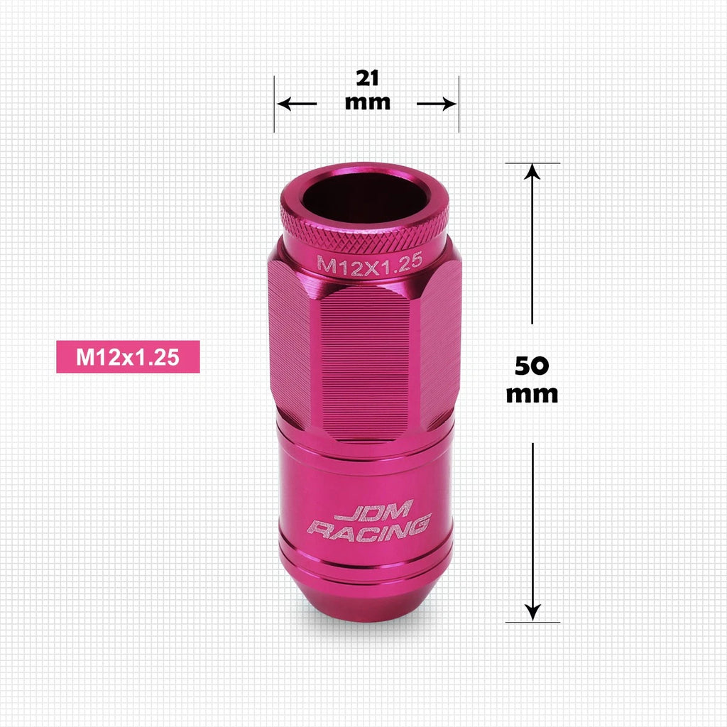Set of 20 M12X1.25 Pink JDM Open End Cone Wheel Lug Nuts + Spline Locks + Key