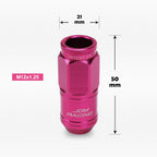 Set of 20 M12X1.25 Pink JDM Open End Cone Wheel Lug Nuts + Spline Locks + Key