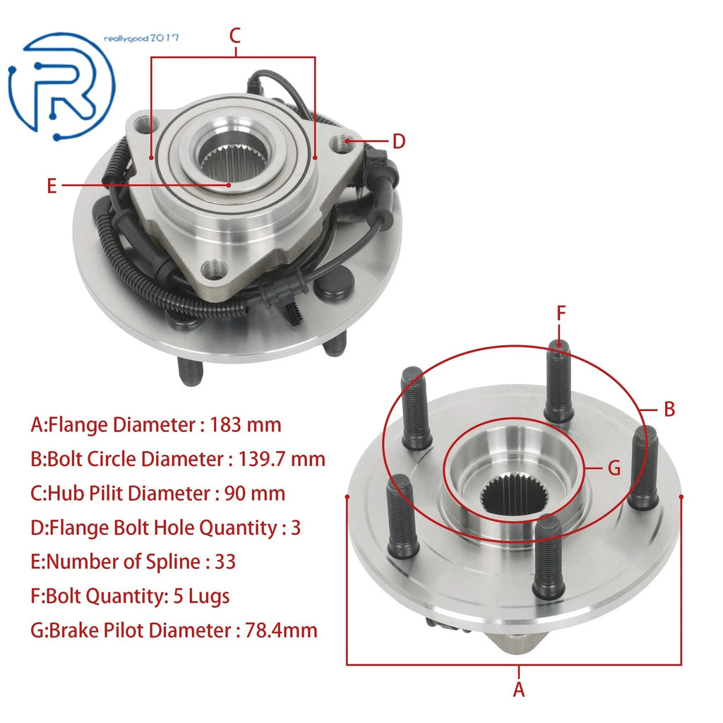 Front Wheel Bearing 515113 for Dodge Ram 1500 (2006–2009) w/ ABS 5 Lug