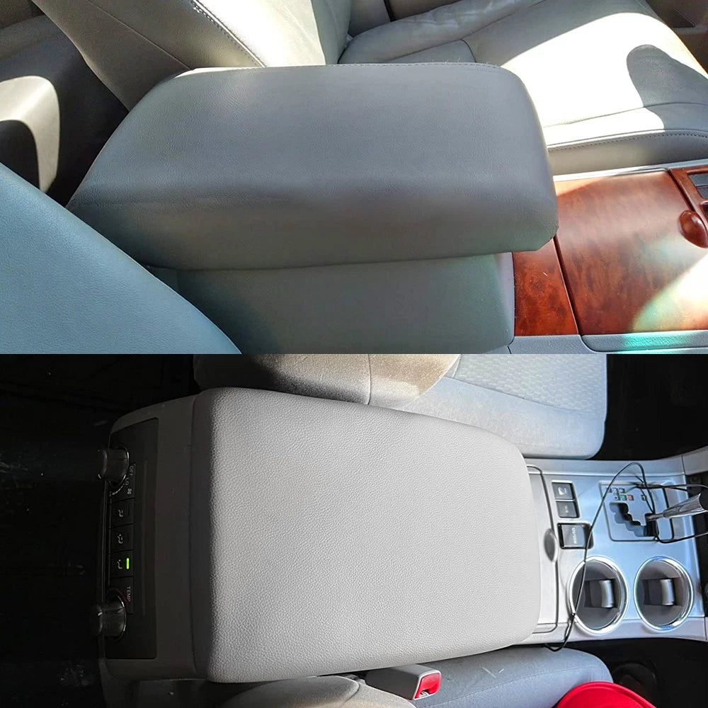 Leather Armrest Lid Cover for Toyota Highlander (2008-2013) Gray