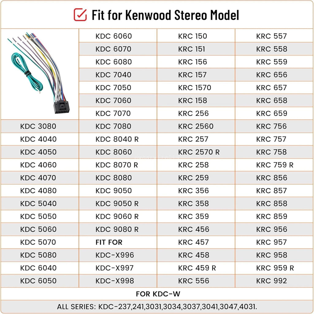 16 Pin Radio Stereo CD Player Plug Wire Harness for Kenwood KDC-7080
