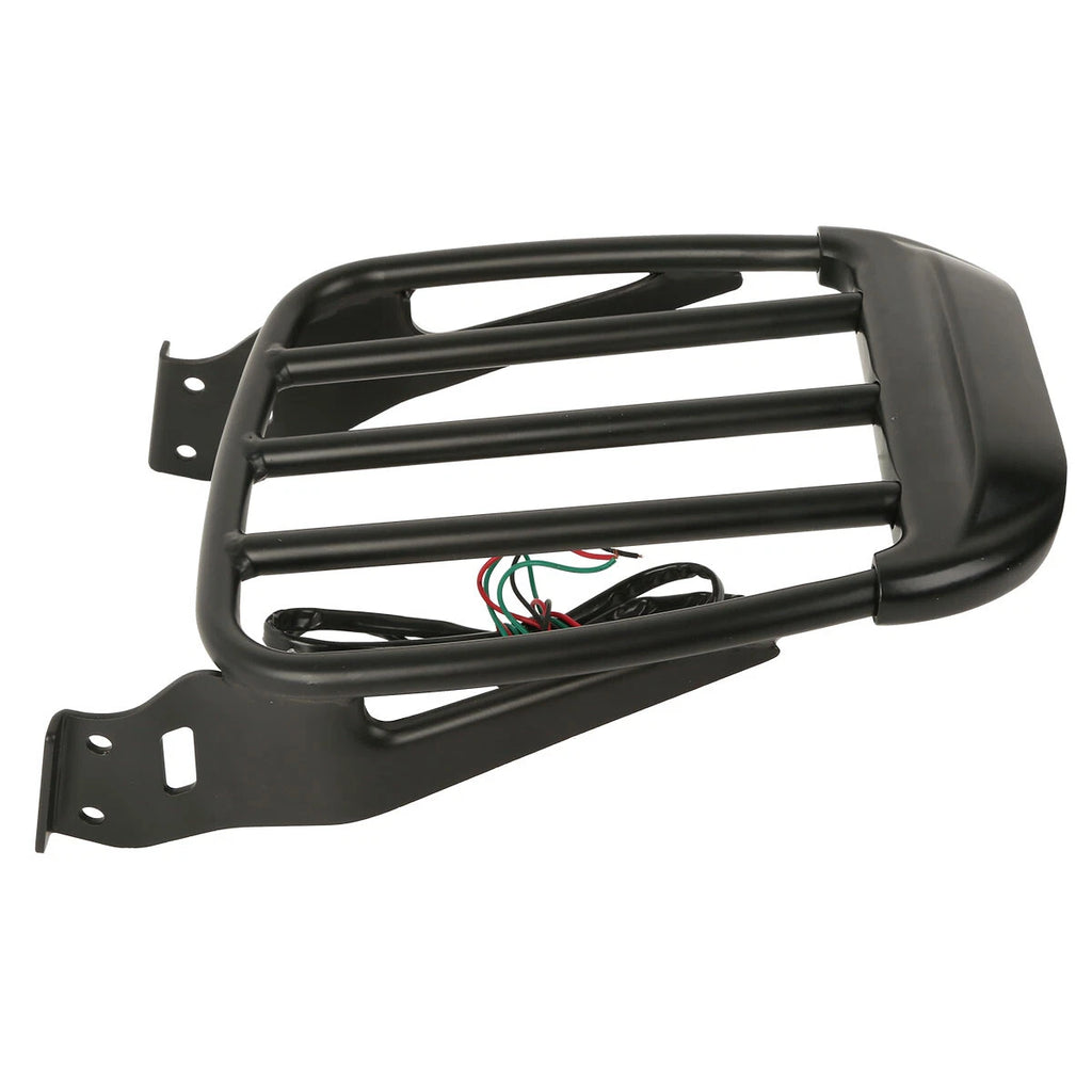 2X Black Two-Up Detachable Luggage Rack with LED Light for Harley Softail (1984–2005)