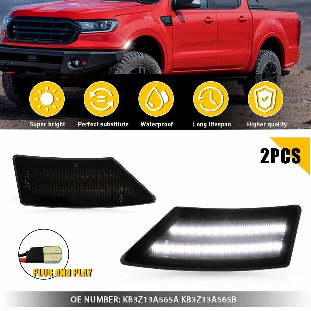 Set of 2 LED White Side Marker Lights for Ford Ranger XL XLT Lariat (2019–2022)
