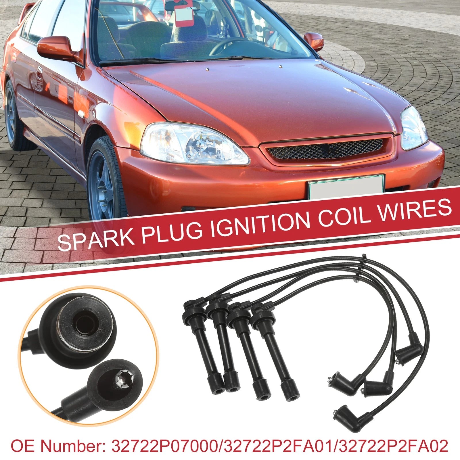 Set of 4 Spark Plug Wires for Honda Civic (1992–1999) No. 32722P07000