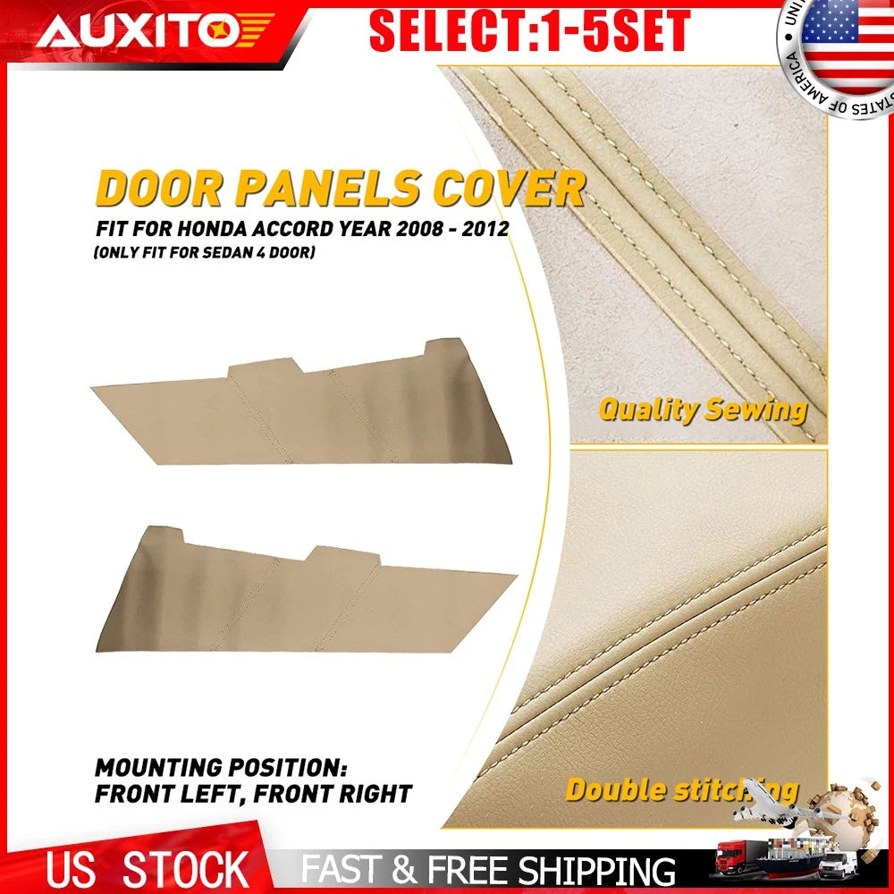 Set of 2 Beige Synthetic Leather Door Panel Covers for Honda Accord Sedan (2008–2012)