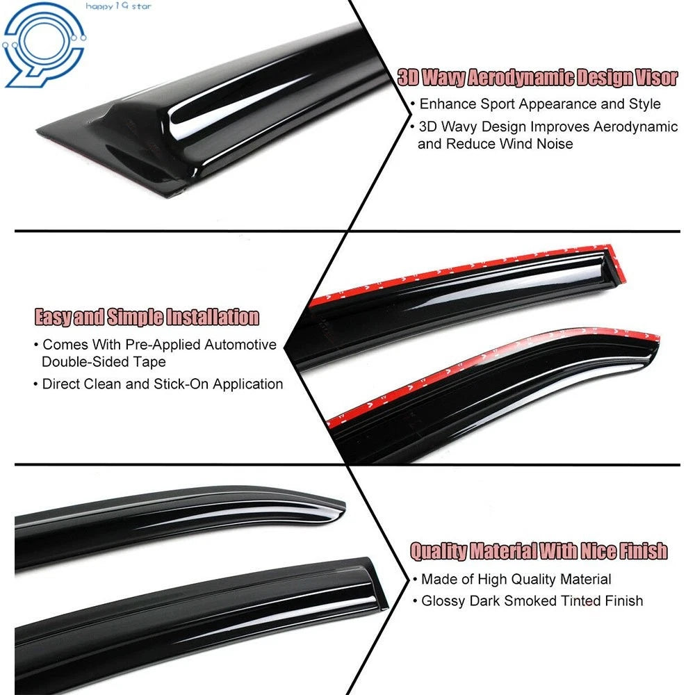 Set of 4 Window Visors for Toyota Corolla (2003–2008) Smoke Rain Guards