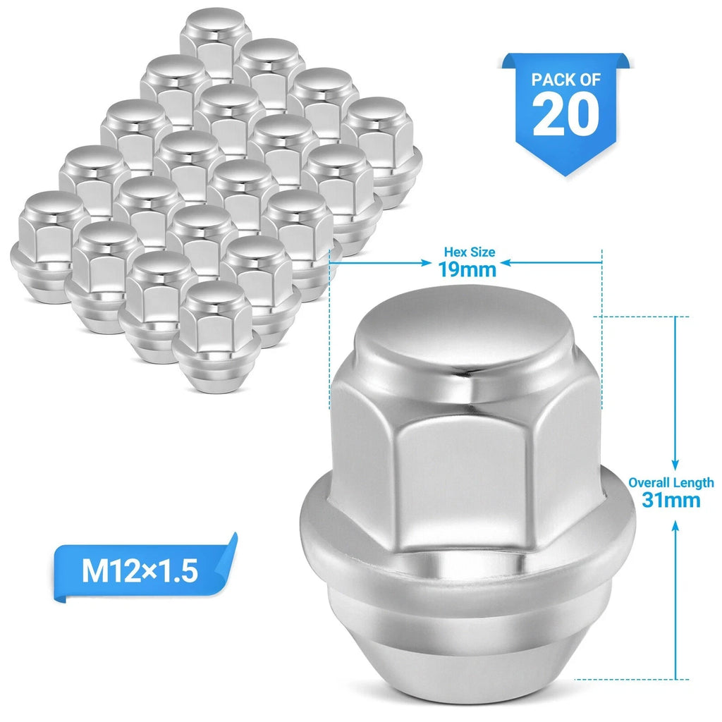 Set of 20 Chrome Wheel Lug Nuts for Ford Fusion Focus 