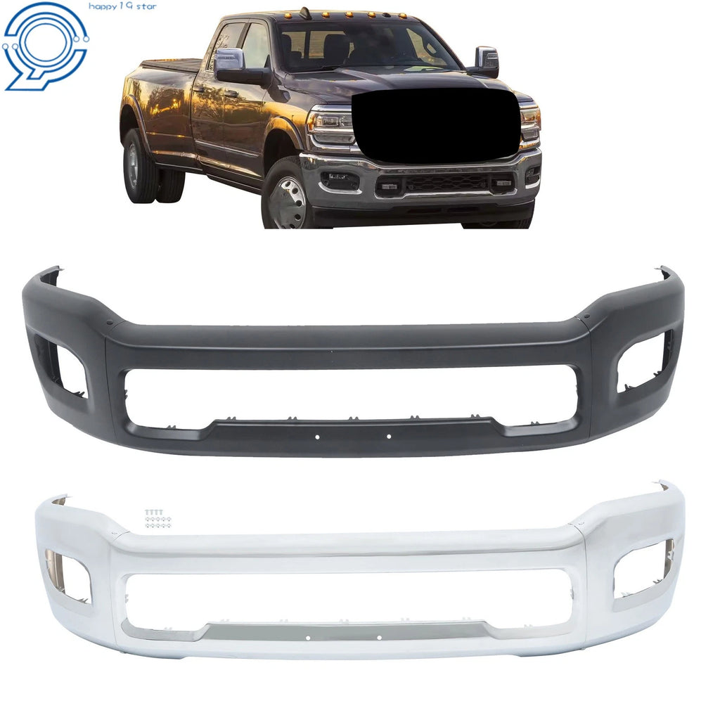 Front Bumper for RAM 2500 3500 (2019–2024) Black/Chrome Steel with Fog Holes