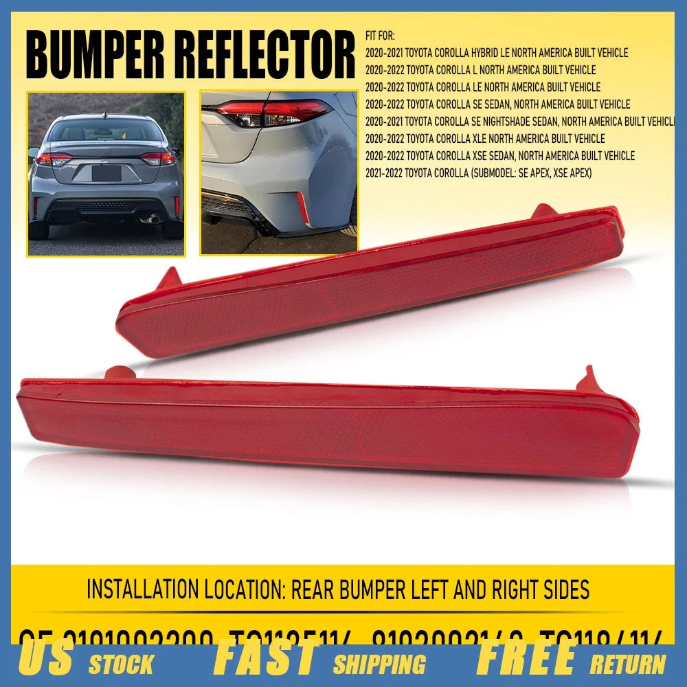 2X Red Rear Bumper Reflector Light for Toyota Corolla (2020–2022)