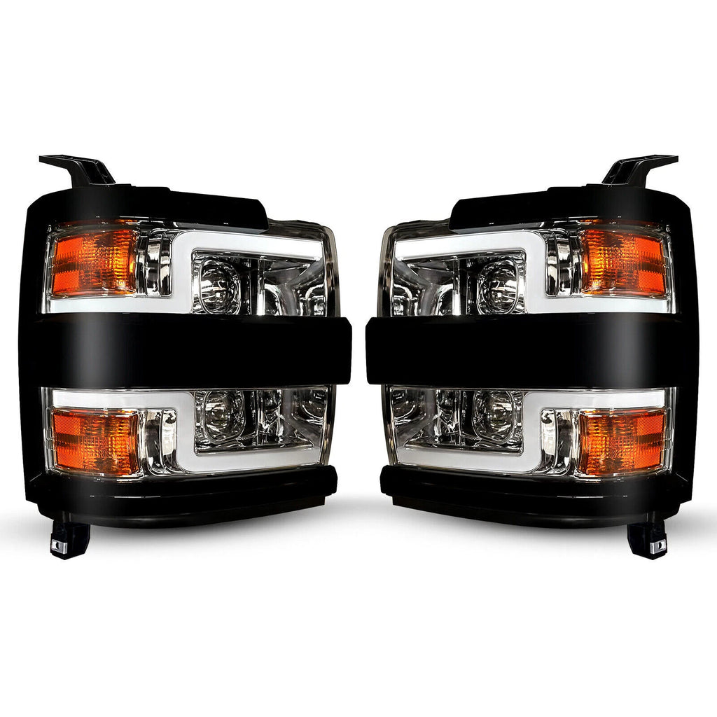 LED Projector Chrome Black Headlights for Chevy Silverado 2500HD 3500HD (2015-2019)