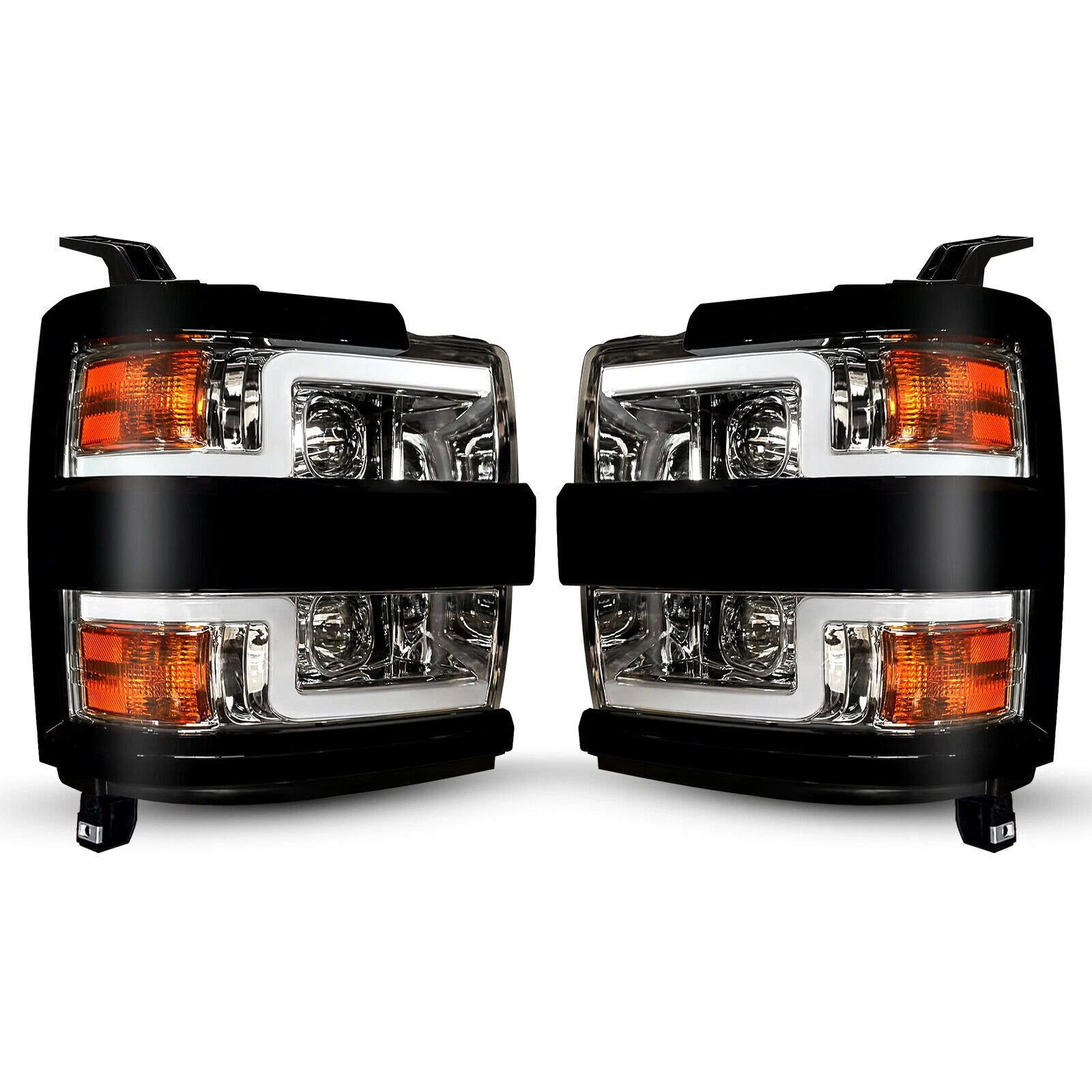 LED Projector Chrome Black Headlights for Chevy Silverado 2500HD 3500HD (2015-2019)