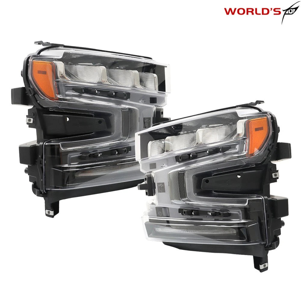 LED Headlight Set for Silverado 1500 (2019–2020) Black Housing Clear
