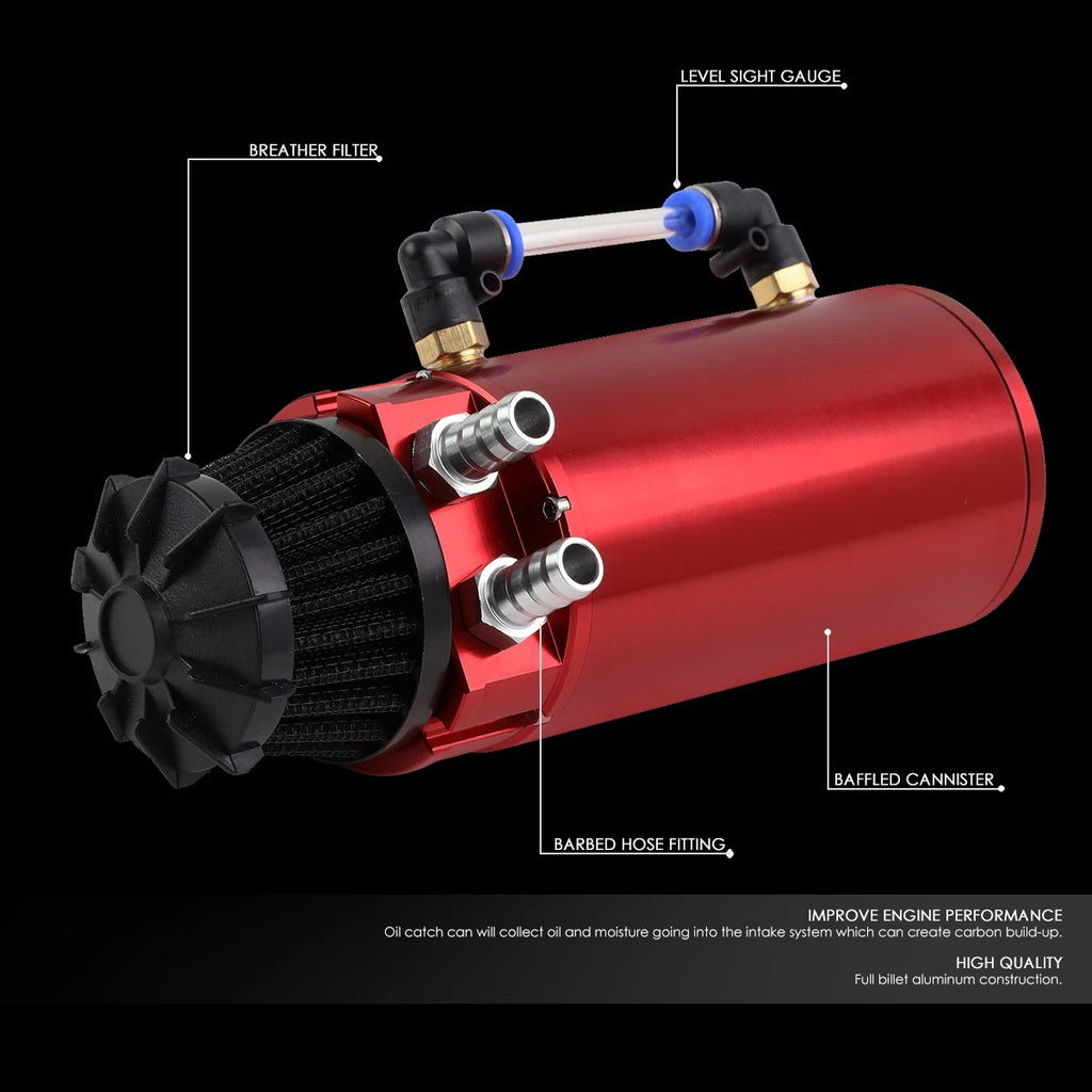 Red Aluminum Oil Reservoir Catch Tank Can with Breather Filter for Universal