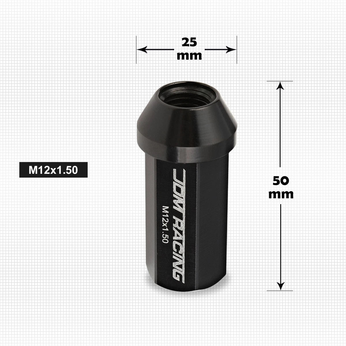 20Pc M12X1.5 Black JDM Closed End Aluminum Wheel Lug Nuts + Extension 25mmx50mm
