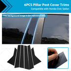 6X Black Pillar Post Cover Trim for Honda Civic Sedan (2016–2021)