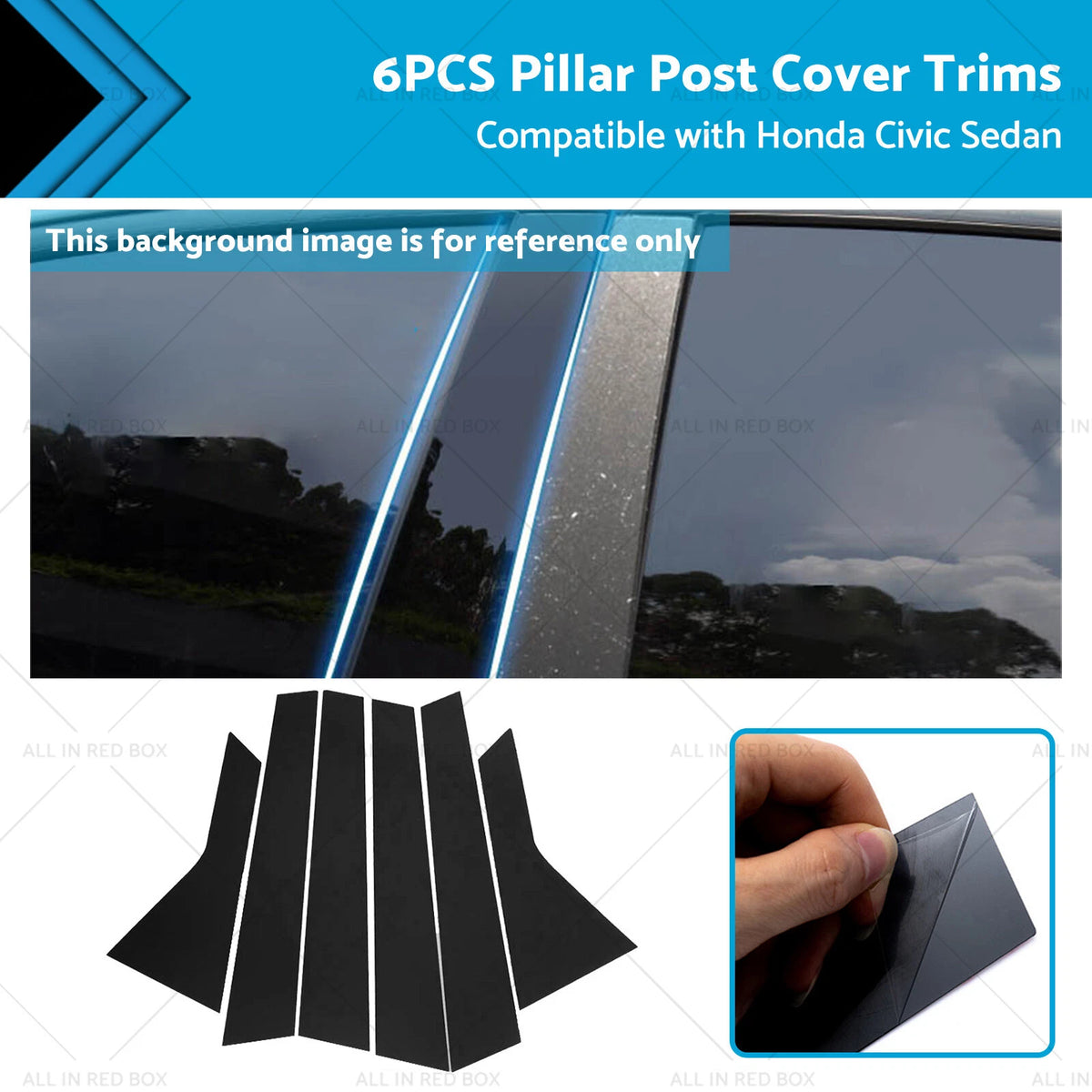 6X Black Pillar Post Cover Trim for Honda Civic Sedan (2016–2021)