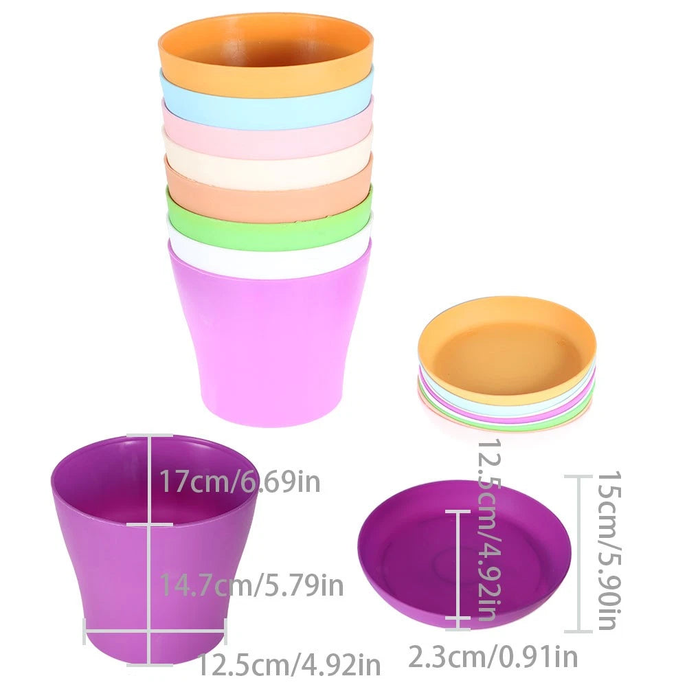 Set of 2 Colorful Plastic Flower Pots for Nursery Seedlings (8 x 6.7 In)