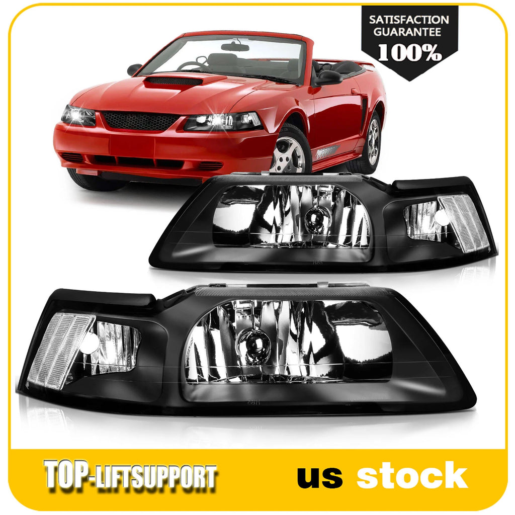 2X Headlights for Ford Mustang (1999–2004) Black Housing Clear Corner