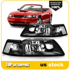 2X Headlights for Ford Mustang (1999–2004) Black Housing Clear Corner