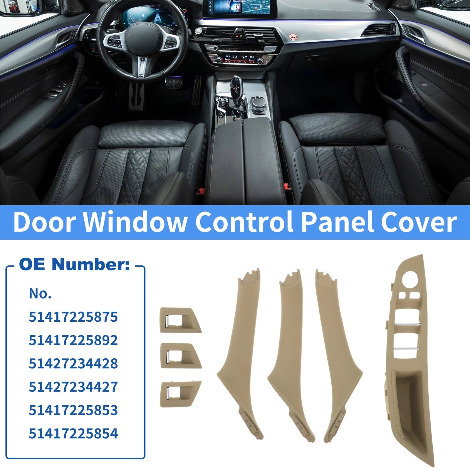 Set of 1 RHD Side Door Window Control Panel Cover for BMW 5 Series (2011–2017) No. 51417225875