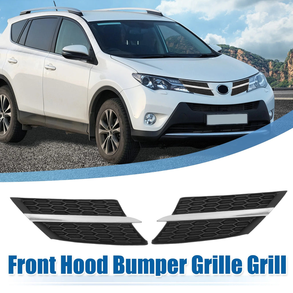 Set of 2 Front Hood Bumper Grille for Toyota RAV4 (2013–2015) Silver Tone