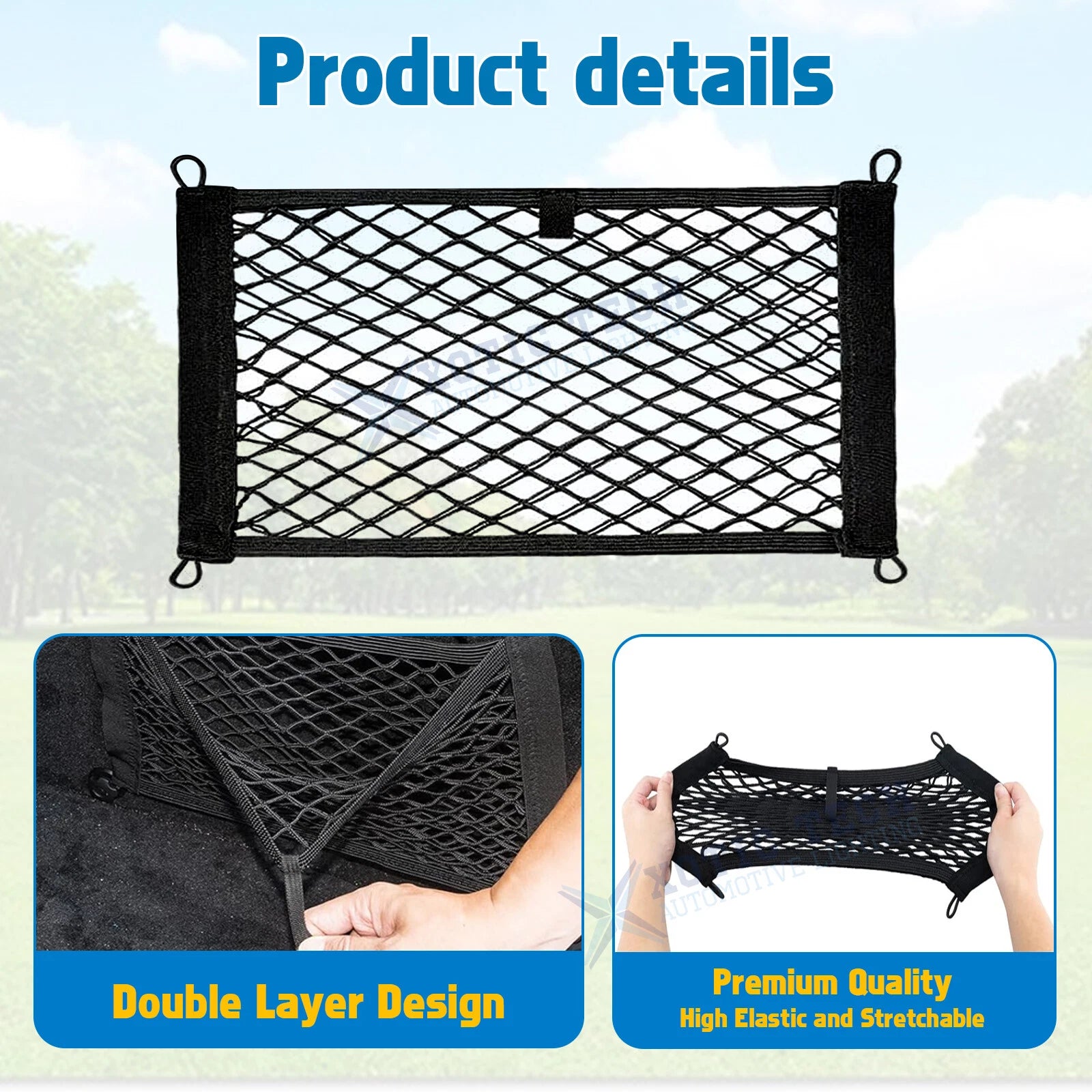 Double Layer Small Cargo Storage Mesh Net Grocery Bag for Universal Fit (-)