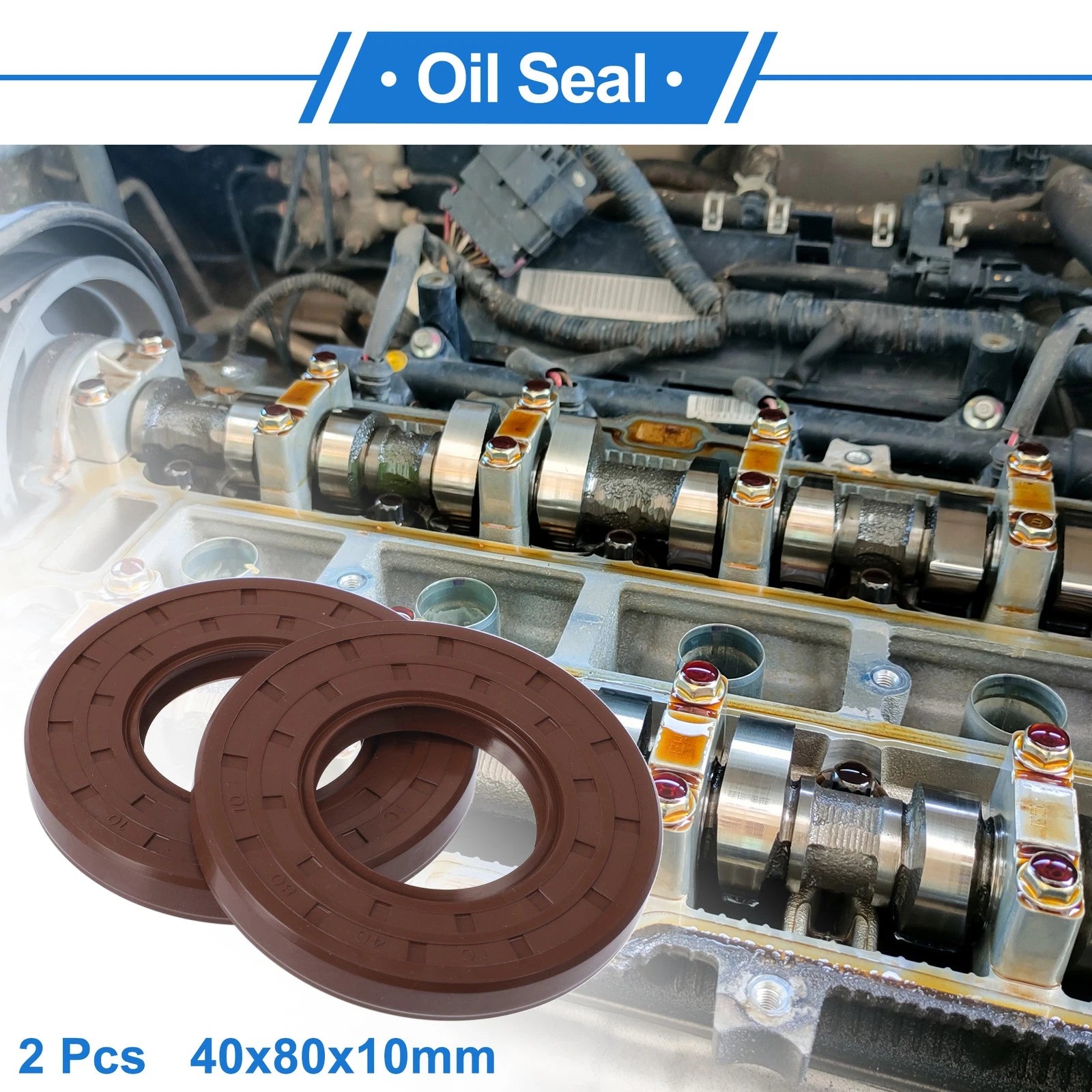 Set of 2 Oil Seal Rotary Shaft Seal FKM Rubber 40x80x10mm
