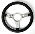 Polished 14 Inch Drilled 3 Spoke Steering Wheel with Leather Grip for 9 Hole