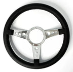Polished 14 Inch Drilled 3 Spoke Steering Wheel with Leather Grip for 9 Hole