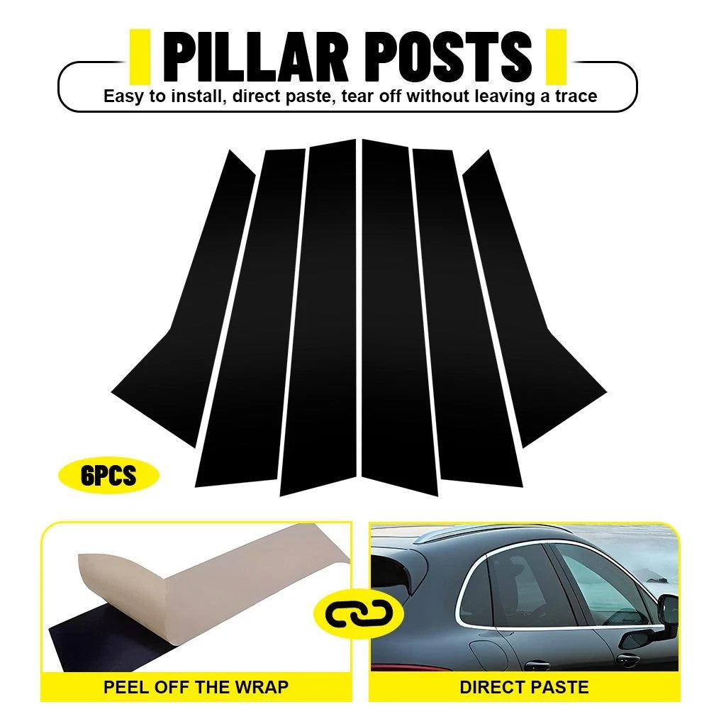 Set of 6 Gloss Black Pillar Post Trim Molding Covers for Porsche Macan (2014–2022)