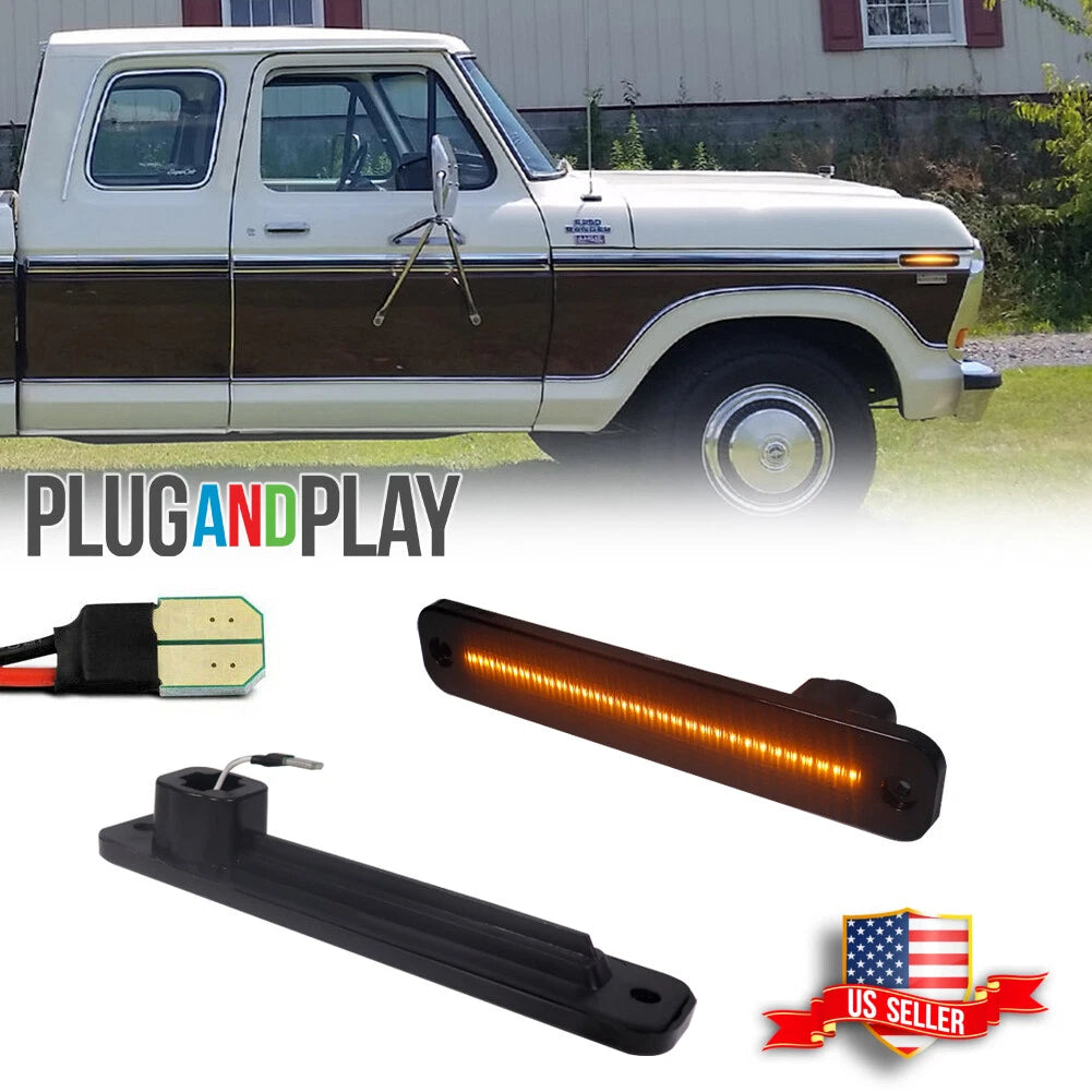 2X Smoked Amber LED Front Side Marker Lights for Ford Bronco (1980–1996)