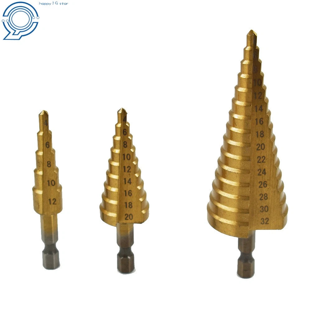 3 Pack HSS Steel Step Cone Drill Bit Set 4-20mm/4-12mm/4-32mm