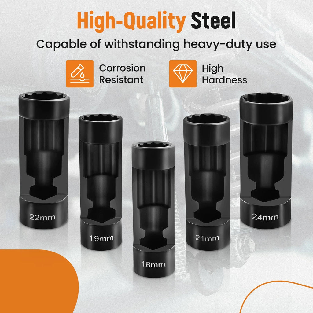 5-Piece Strut Nut Socket Set for Various Models (18-24mm)