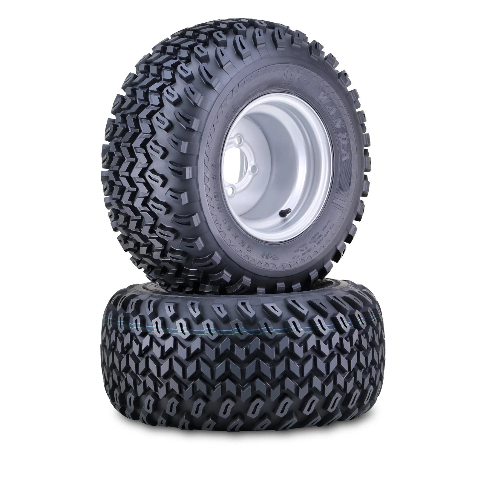 Set of 2 WANDA ATV Tires 22X11-10 with 4 Lugs on 4" PCD Silver Wheels 10142