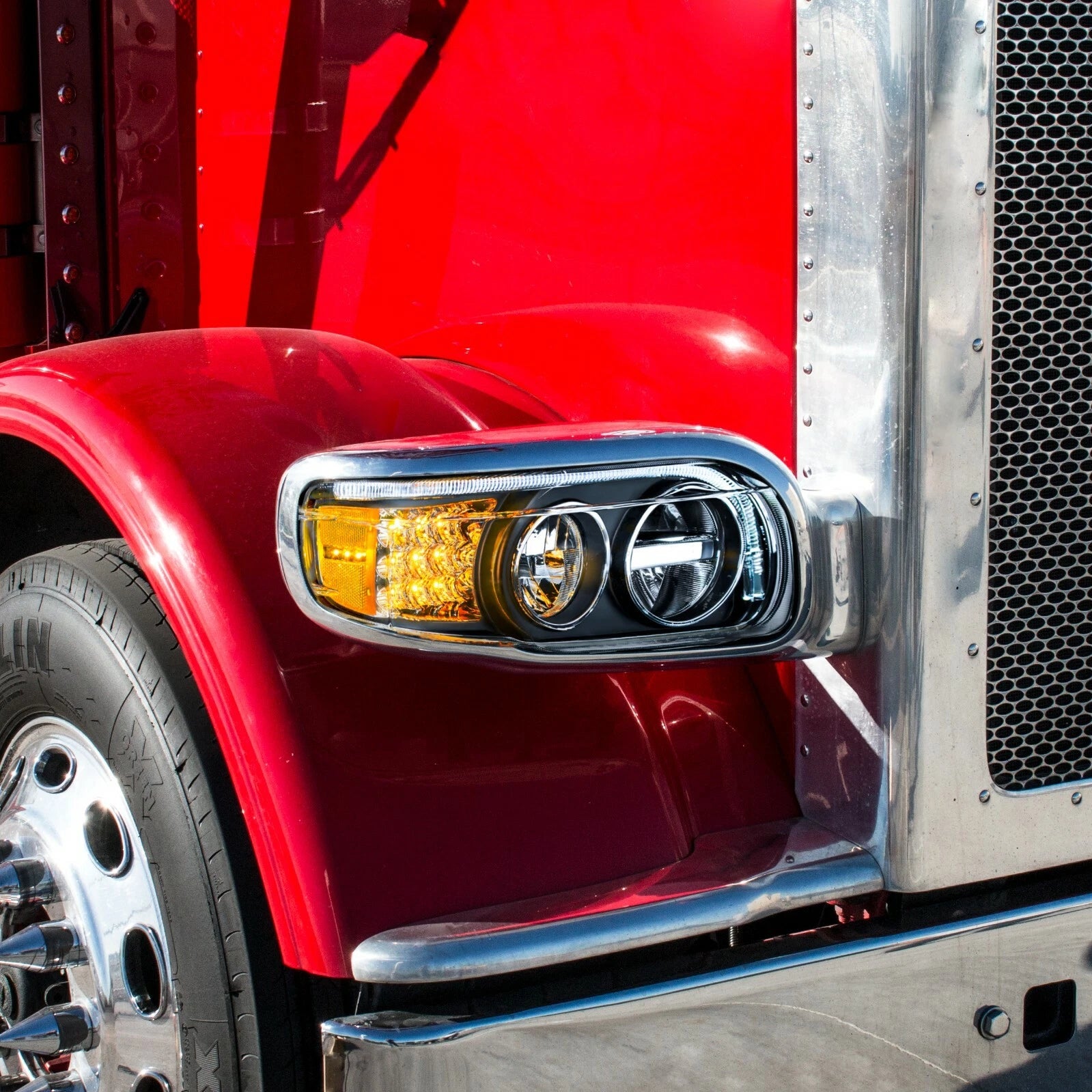 Premium Blackout LED Headlights w LED DRL Turn for Peterbilt 388 389 (2015–2025)