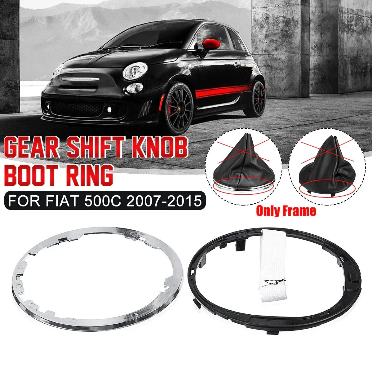 Gear Shift Stick Lever Knob Boot Gaiter Ring Kit for Fiat 500 500C (2007–2015)