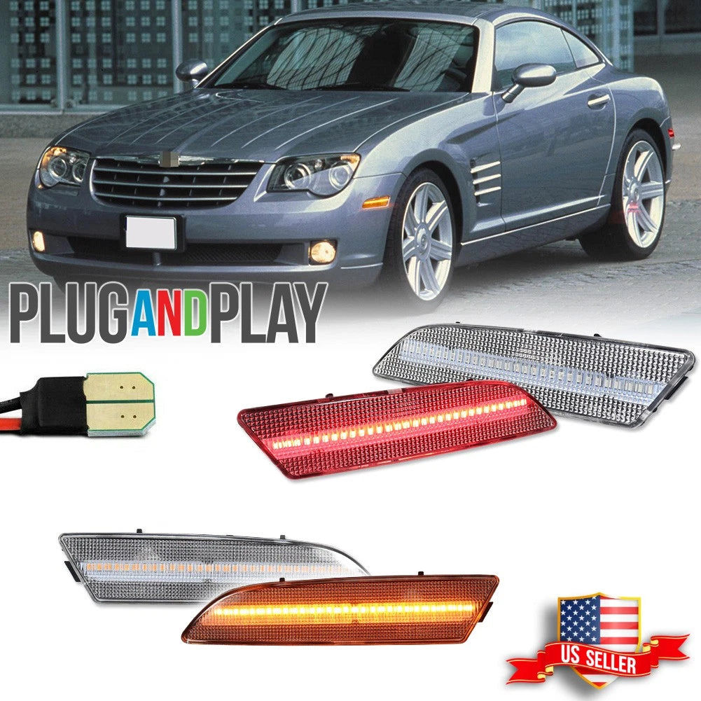 4X Clear Front & Rear Bumper Side Marker Lights for Chrysler Crossfire (2004–2008)