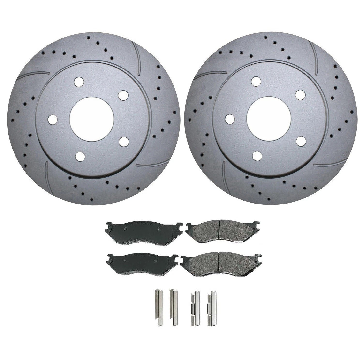 Front Brake Kit 336mm Drilled Disc Rotors & Akebono Pads for Dodge Ram 1500 (2002–2023)