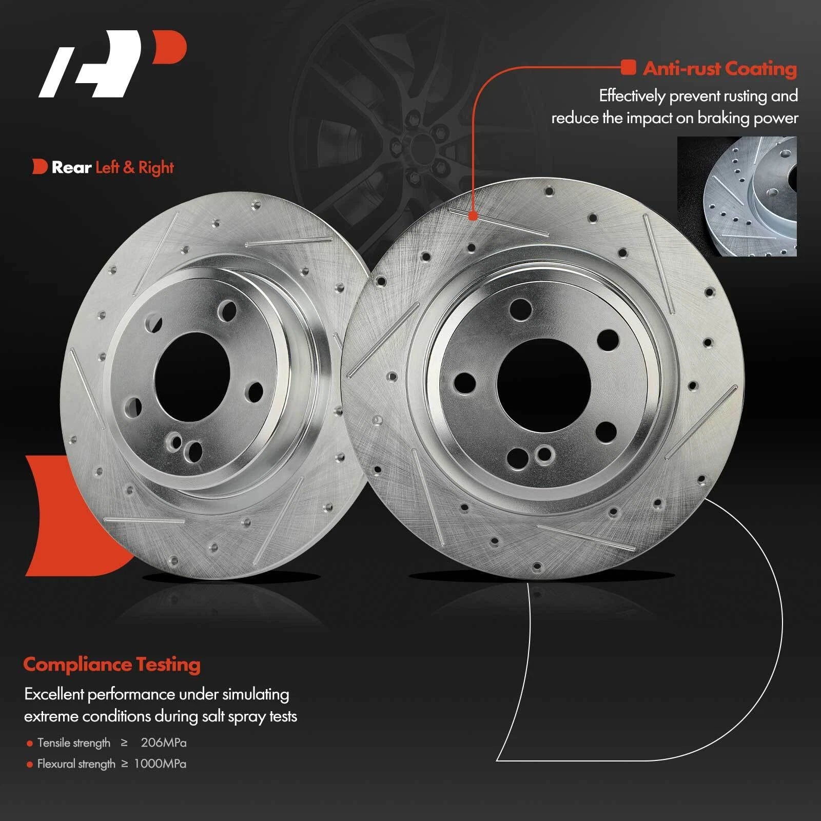 Rear Side Drilled Brake Rotors for Mercedes-Benz CLA250, QX30 (2014–2020)