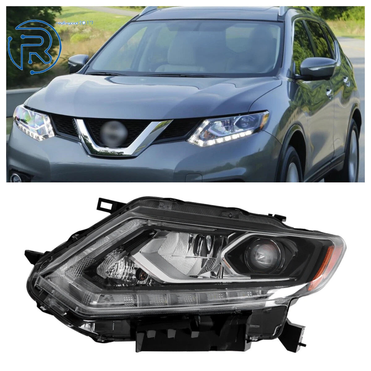 Black LED Headlight Assembly for Nissan Rogue (2014–2016) Left Side