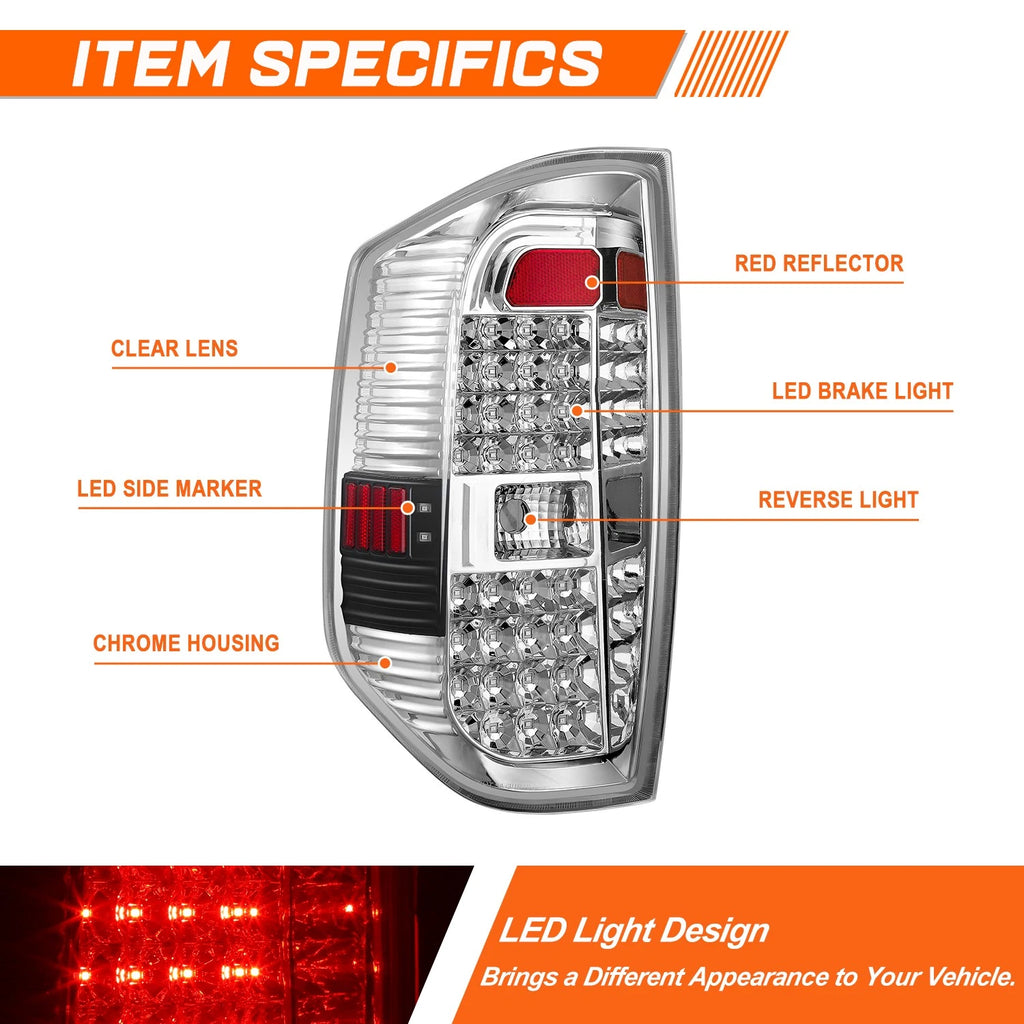 Pair Full LED Tail Lights for Toyota Tundra (2014–2021) Chrome Housing